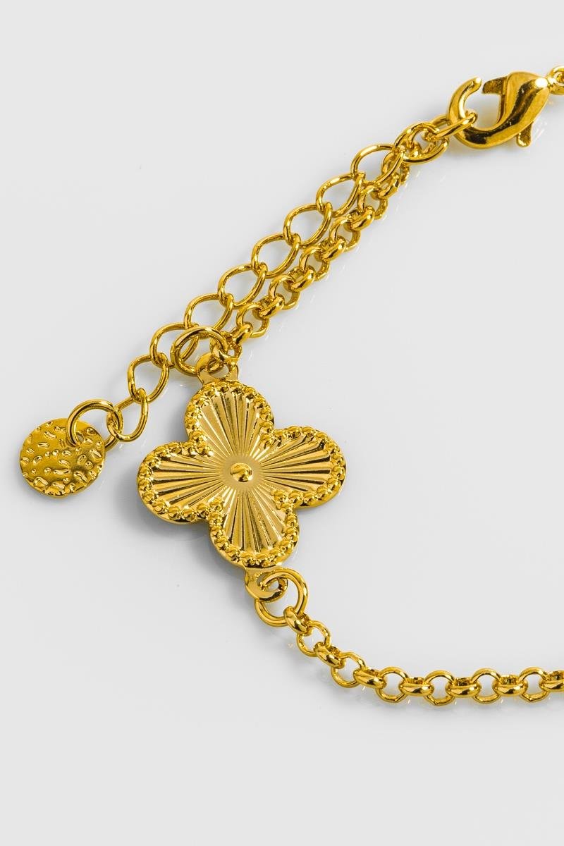 PULSEIRA TREVO DIAMANTADO BOLEADO ELO PORTUGUES OURO