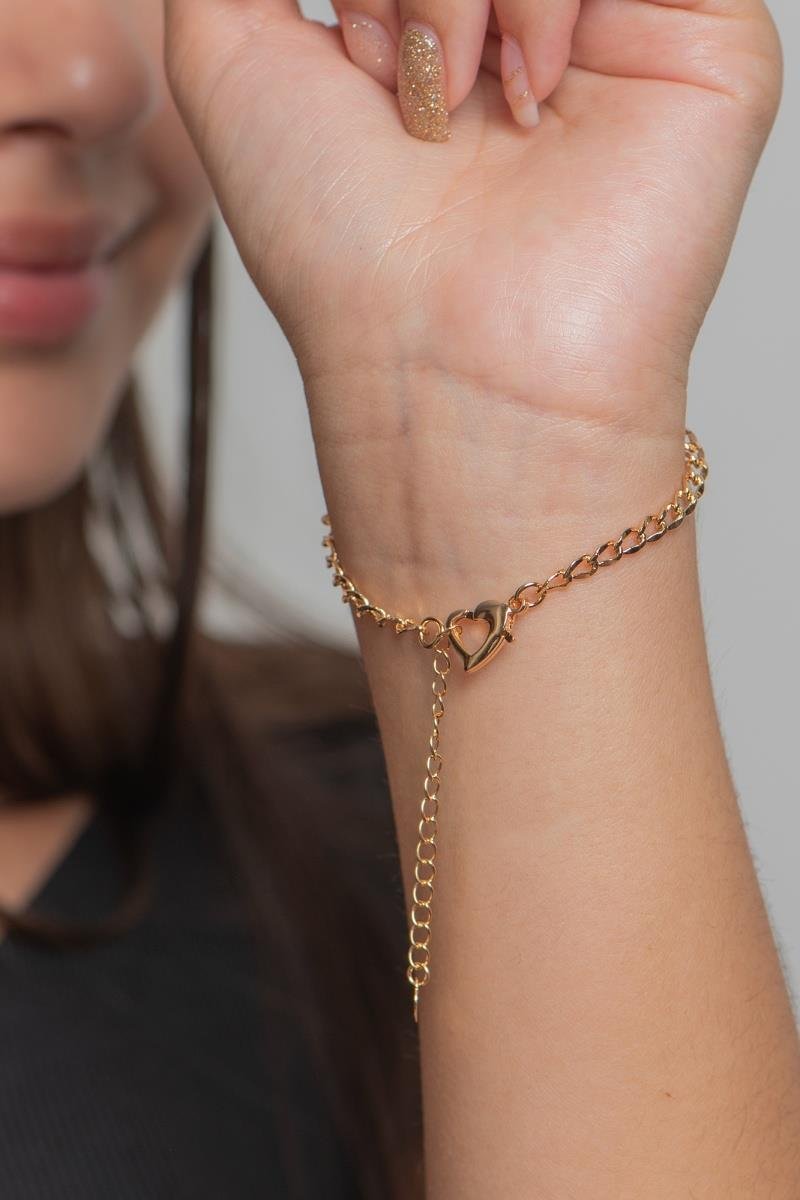 PULSEIRA CORAÇÃO CRAVEJADO EM ZIRCÔNIAS VAZADO ELO ONDULADO OURO