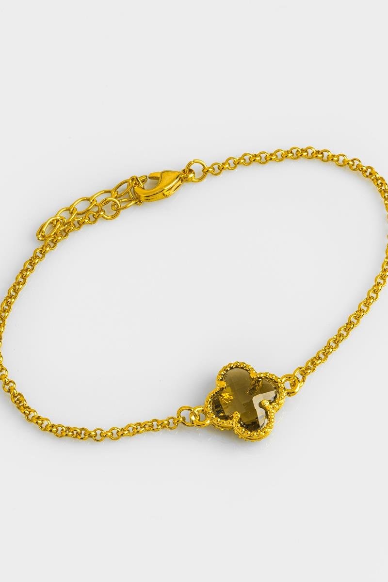 PULSEIRA TREVO QUARTZO FUMÊ 12X17MM ELO PORTUGUÊS OURO
