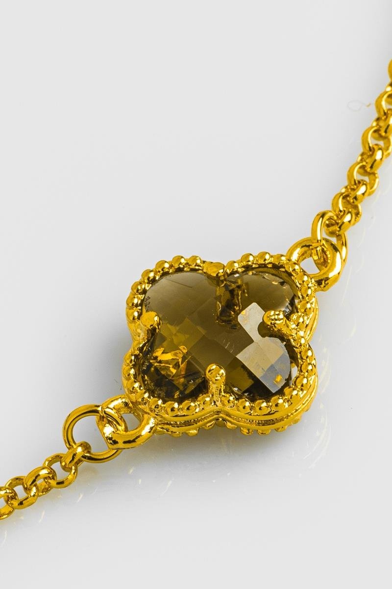 PULSEIRA TREVO QUARTZO FUMÊ 12X17MM ELO PORTUGUÊS OURO