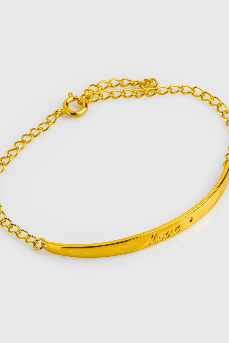 PULSEIRA PLAQUINHA LOVE CORAÇÃO ELO OVAL OURO