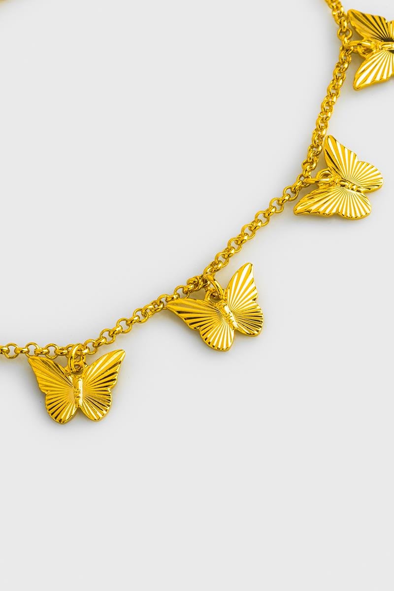 PULSEIRA CINCO BORBOLETAS CORRENTE ELO PORTUGUÊS OURO