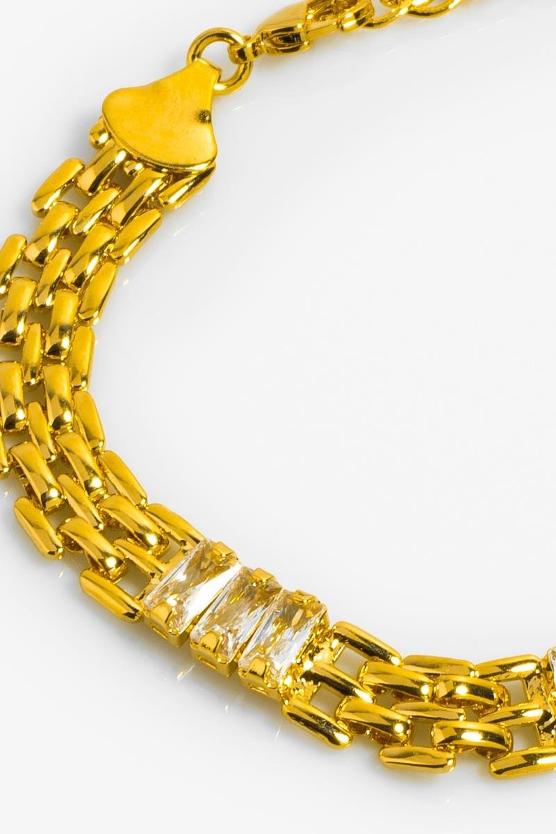 PULSEIRA MALHA RELÓGIO BAGUET ZIRCÔNIAS OURO