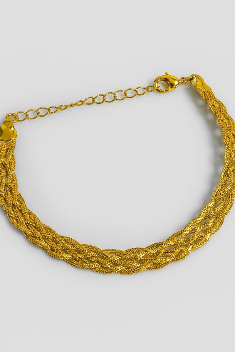 PULSEIRA TRANÇADA CINCO FIOS DIAMANTADO OURO