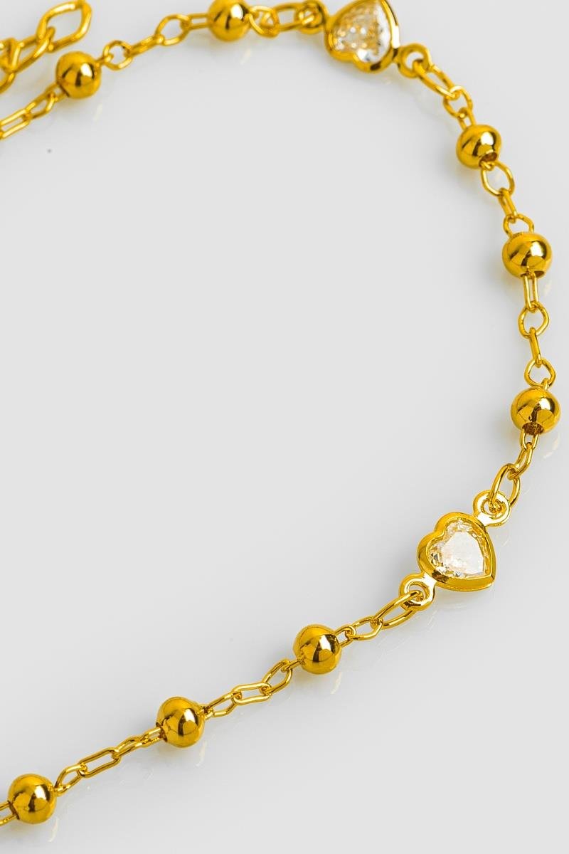 PULSEIRA CORAÇÃO DE ZIRCÔNIAS BOLINHA CORRENTE DE ELINHO OURO