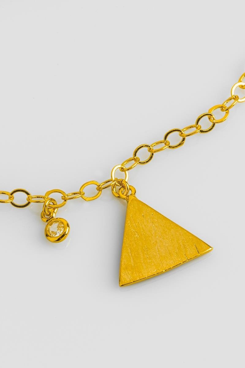 PULSEIRA COM PINGENTE TRIANGULAR FOSCO ZIRCÔNIA CORRENTE ELO OVAL FINA OURO