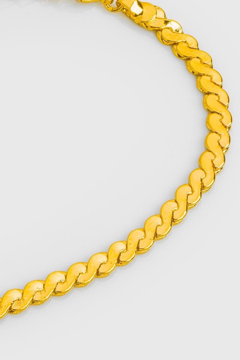 PULSEIRA MALHA ENTRELAÇADA LISA FIO CURVADO OURO