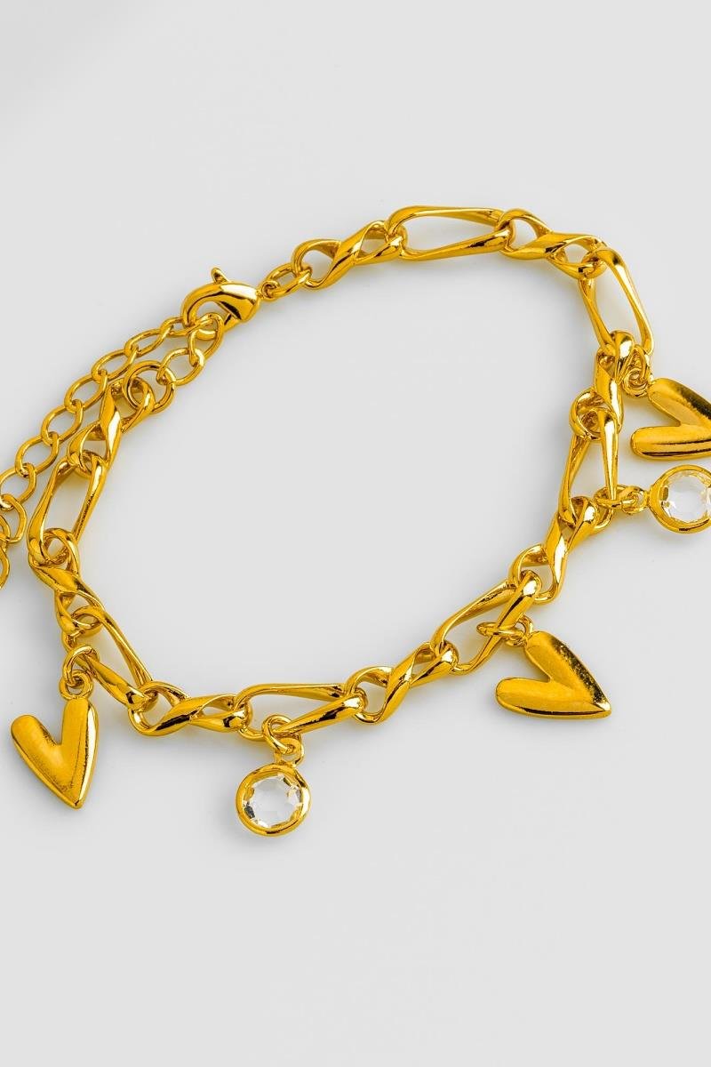 PULSEIRA CORAÇÃO LONGO LISO ZIRCONIA ELO INFINITO TORCIDO OURO
