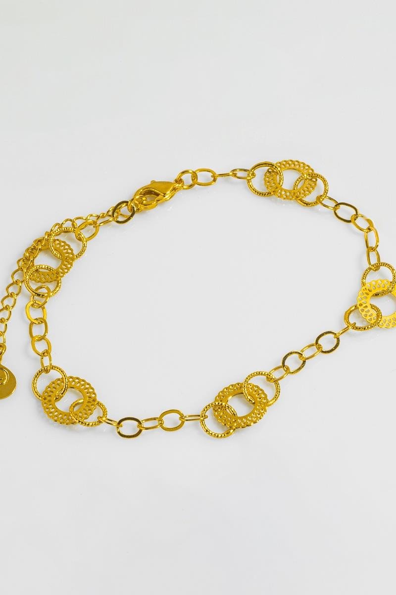 PULSEIRA MANDALA VAZADA ELO REDONDO DIAMANTADO OURO