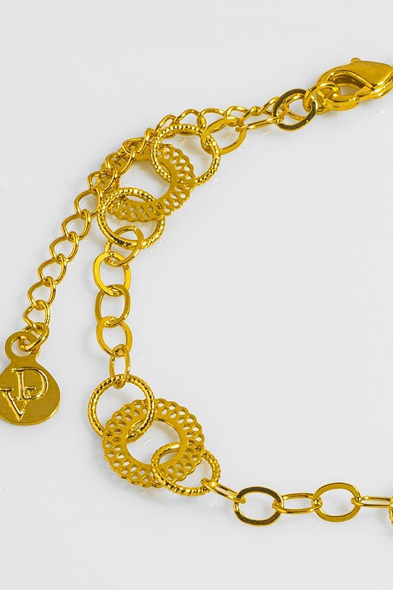 PULSEIRA MANDALA VAZADA ELO REDONDO DIAMANTADO OURO