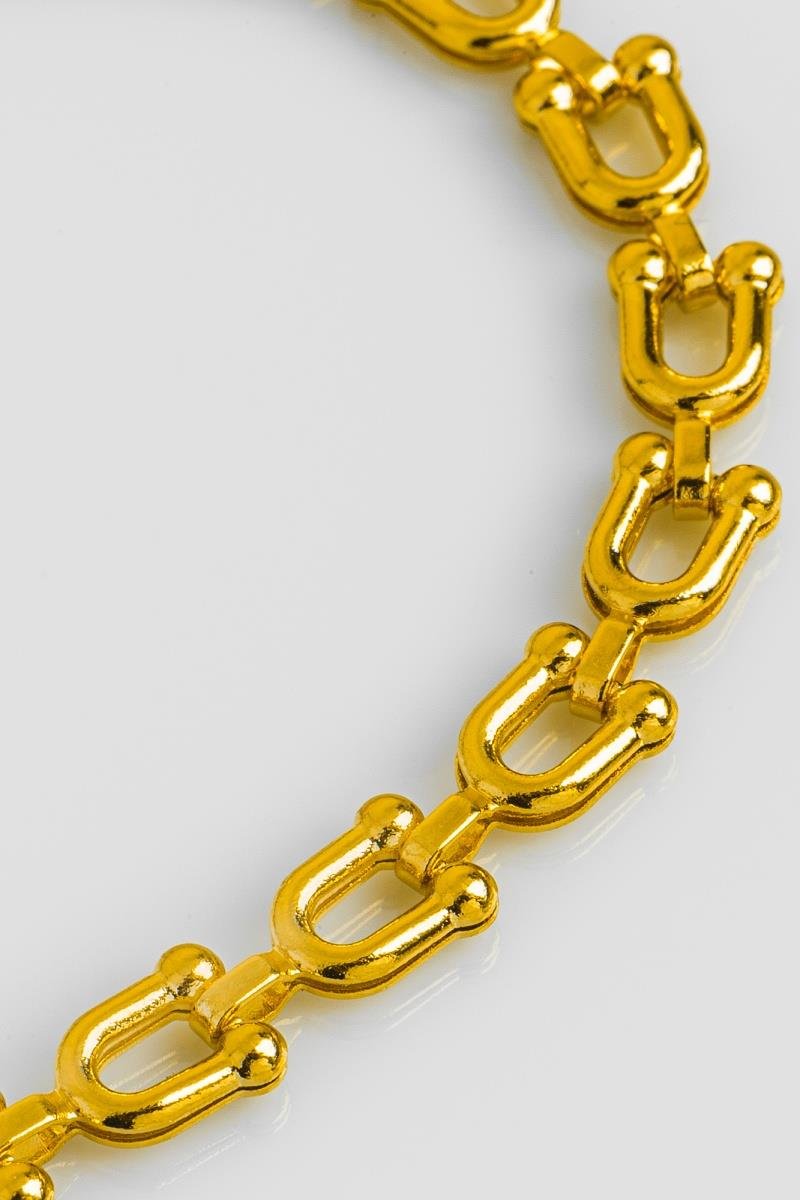 PULSEIRA ELO CADEADO FORMATO U BOLINHAS DUPLA OURO