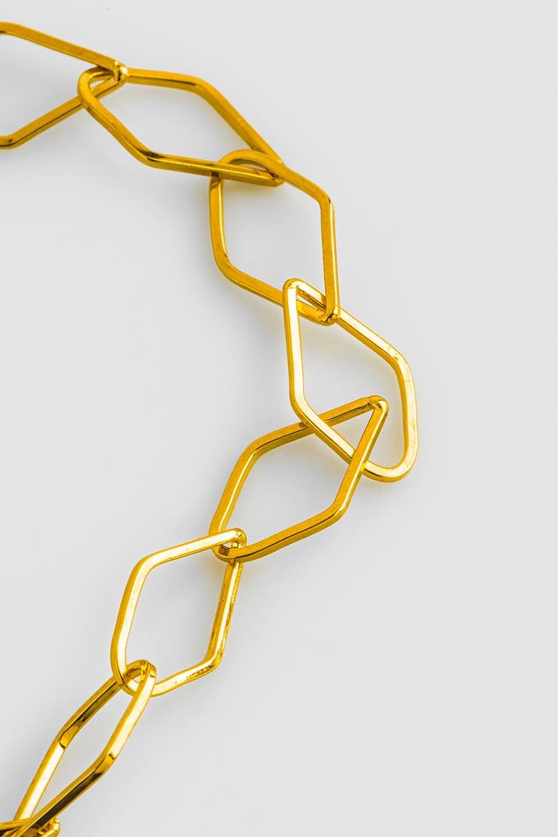 PULSEIRA ELO LOSANGO NAVETE LISO VAZADO 17CM OURO