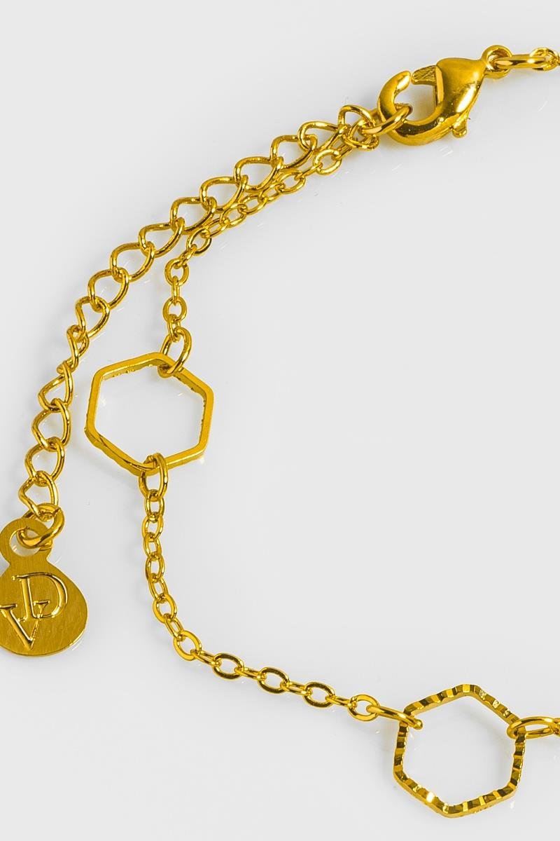 PULSEIRA ELO HEXAGONAL DIAMANTADO CORRENTE ELINHO OURO