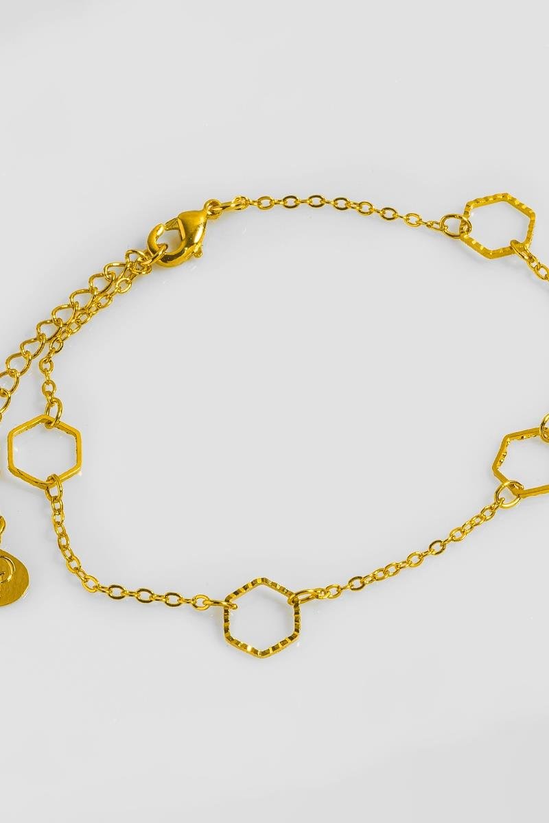 PULSEIRA ELO HEXAGONAL DIAMANTADO CORRENTE ELINHO OURO