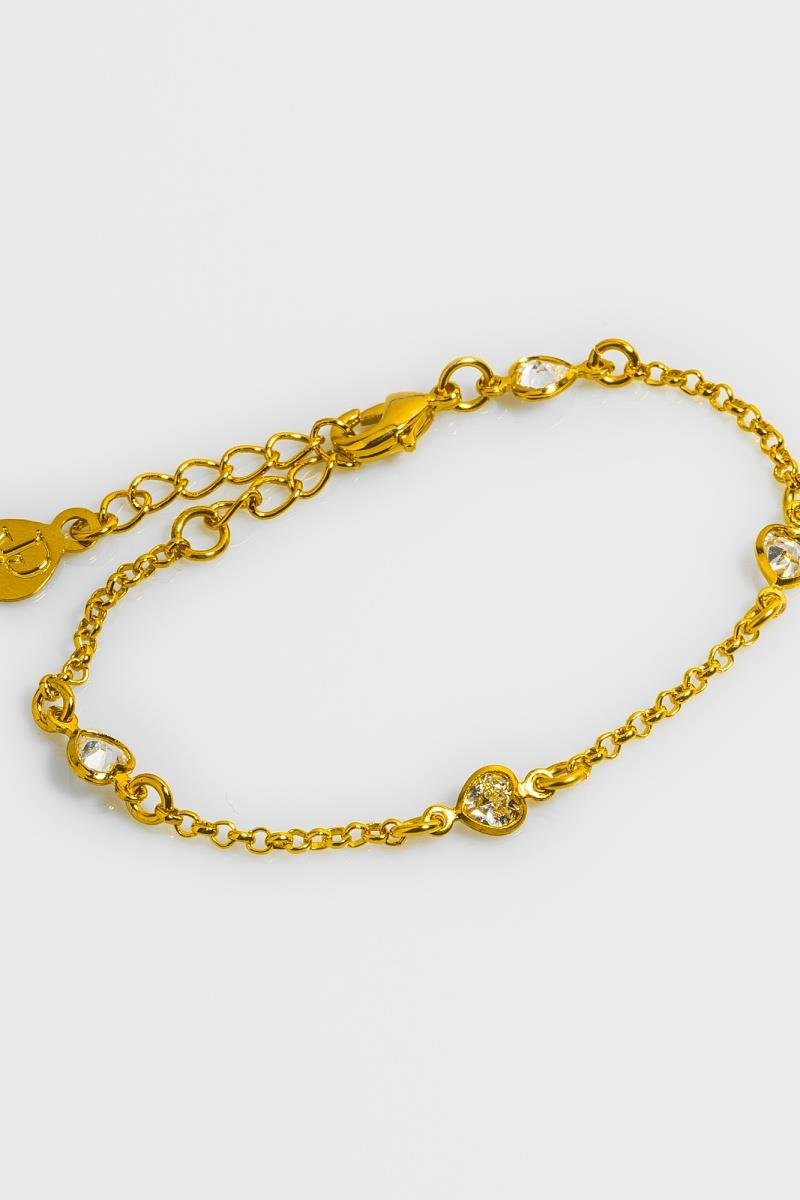 PULSEIRA INFANTIL CORAÇÃO DE ZIRCÔNIAS ELO PORTUGUÊS OURO