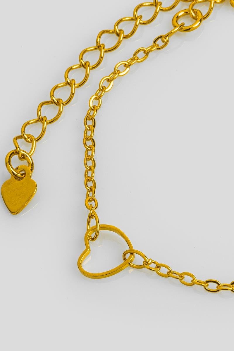 PULSEIRA CORAÇÃO VAZADO CORRENTE ELINHO 17CM OURO