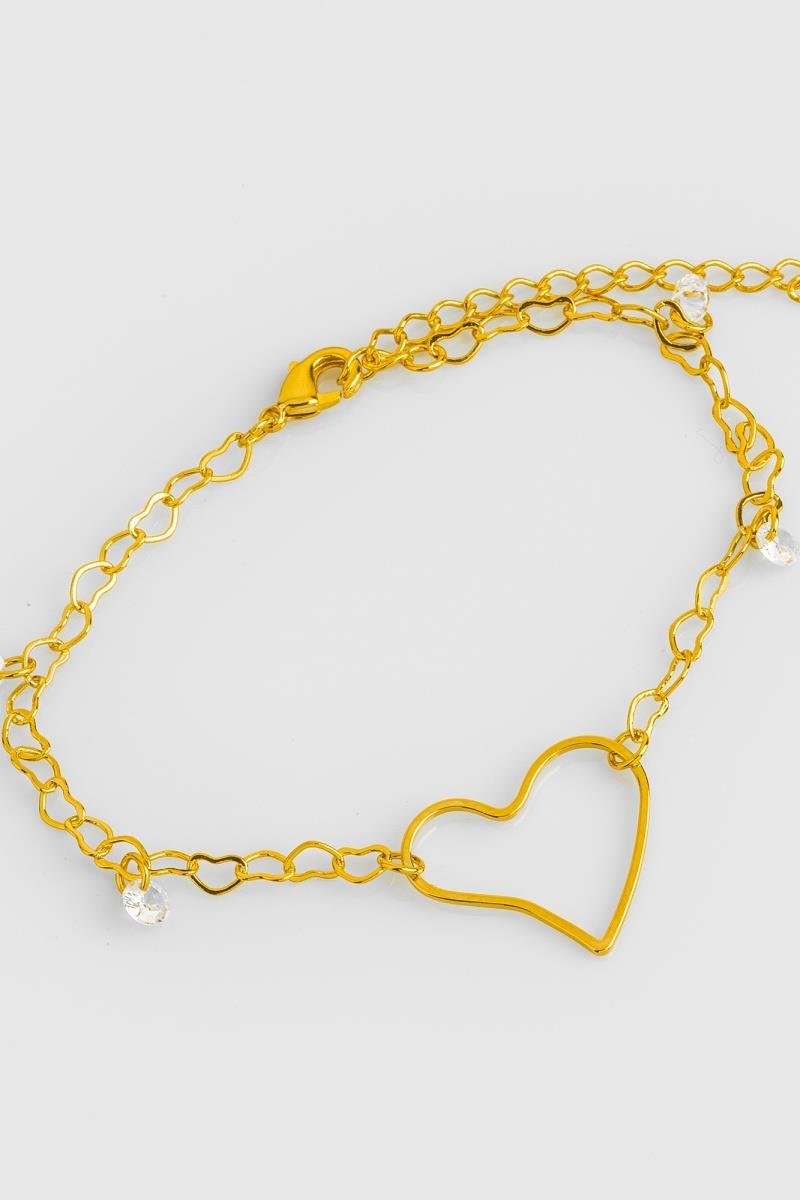 PULSEIRA CORAÇÃO VAZADO CORRENTE COM ZIRCÔNIAS OURO