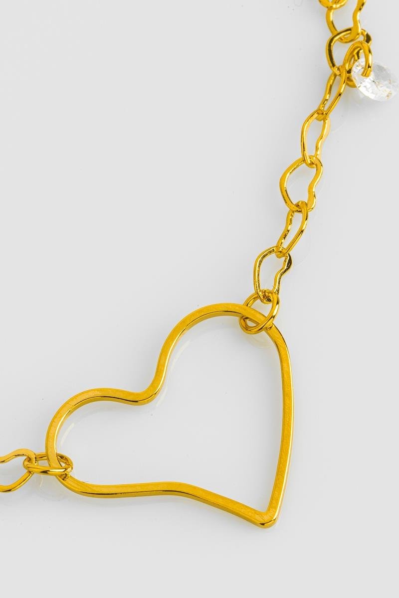 PULSEIRA CORAÇÃO VAZADO CORRENTE COM ZIRCÔNIAS OURO