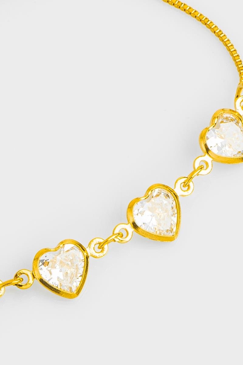 PULSEIRA CINCO CORAÇÕES DE ZIRCÔNIA FECHO DE SILICONE AJUSTÁVEL CORRENTE VENEZIANA OURO