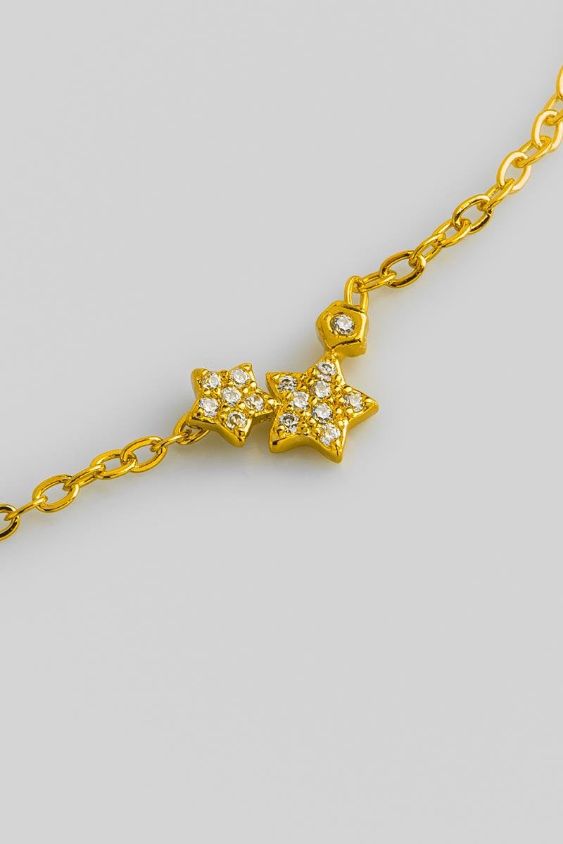PULSEIRA INFANTIL ESTRELAS CRAVEJADA EM ZIRCÔNIAS ELO OVAL OURO