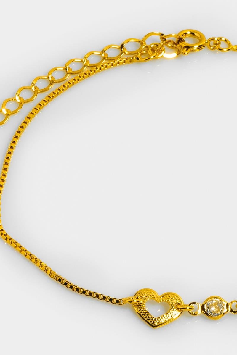TORNOZELEIRA CORAÇÃO DIAMANTADO VAZADO ZIRCÔNIAS CORRENTE VENEZIANA OURO