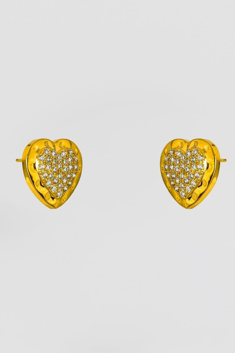 CONJUNTO DE CORAÇÃO CRAVEJADO EM ZIRCÔNIAS BORDA LISA COM DETALHES OURO