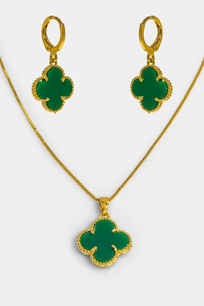 CONJUNTO DE TREVO ESMERALDA 15MM OURO
