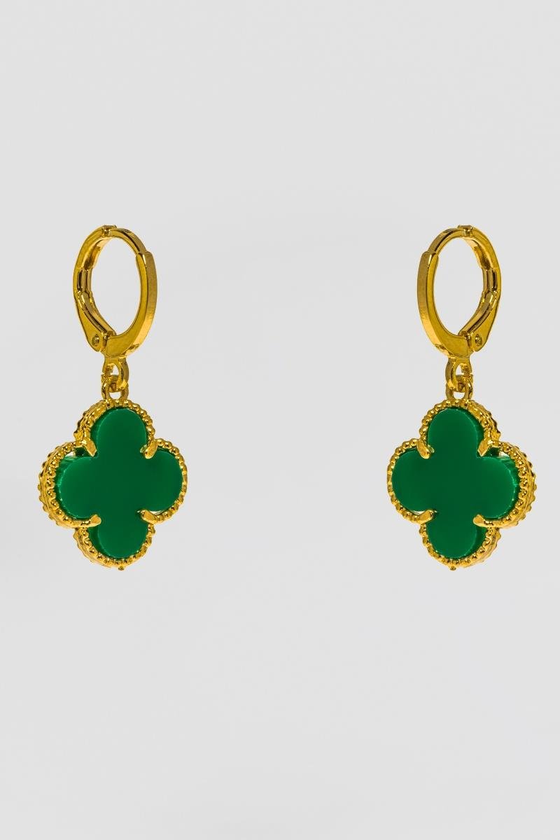 CONJUNTO DE TREVO ESMERALDA 15MM OURO