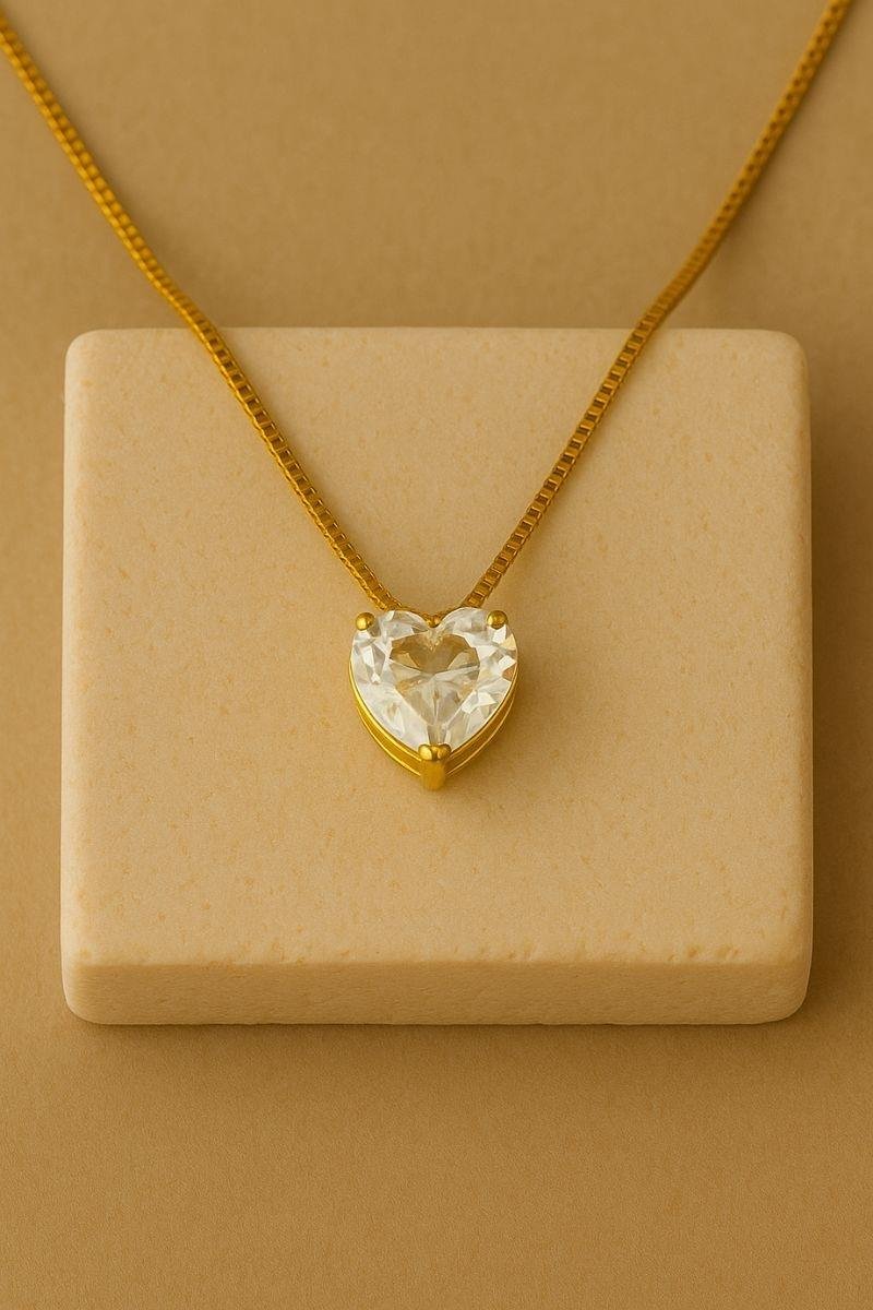 CONJUNTO CORAÇÃO CRISTAL 10MM OURO
