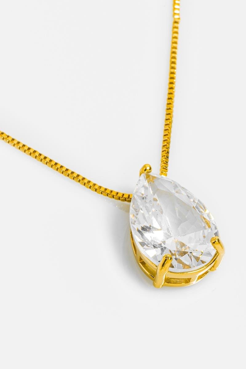 CONJUNTO GOTA CRISTAL CORRENTE 45CM OURO