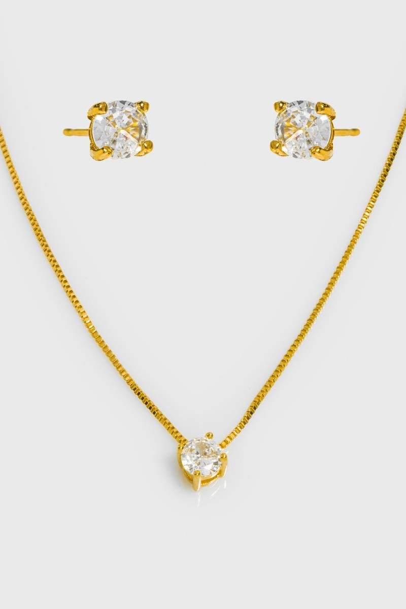 CONJUNTO PONTO DE LUZ 5MM CRAVAÇÃO COM GARRAS OURO