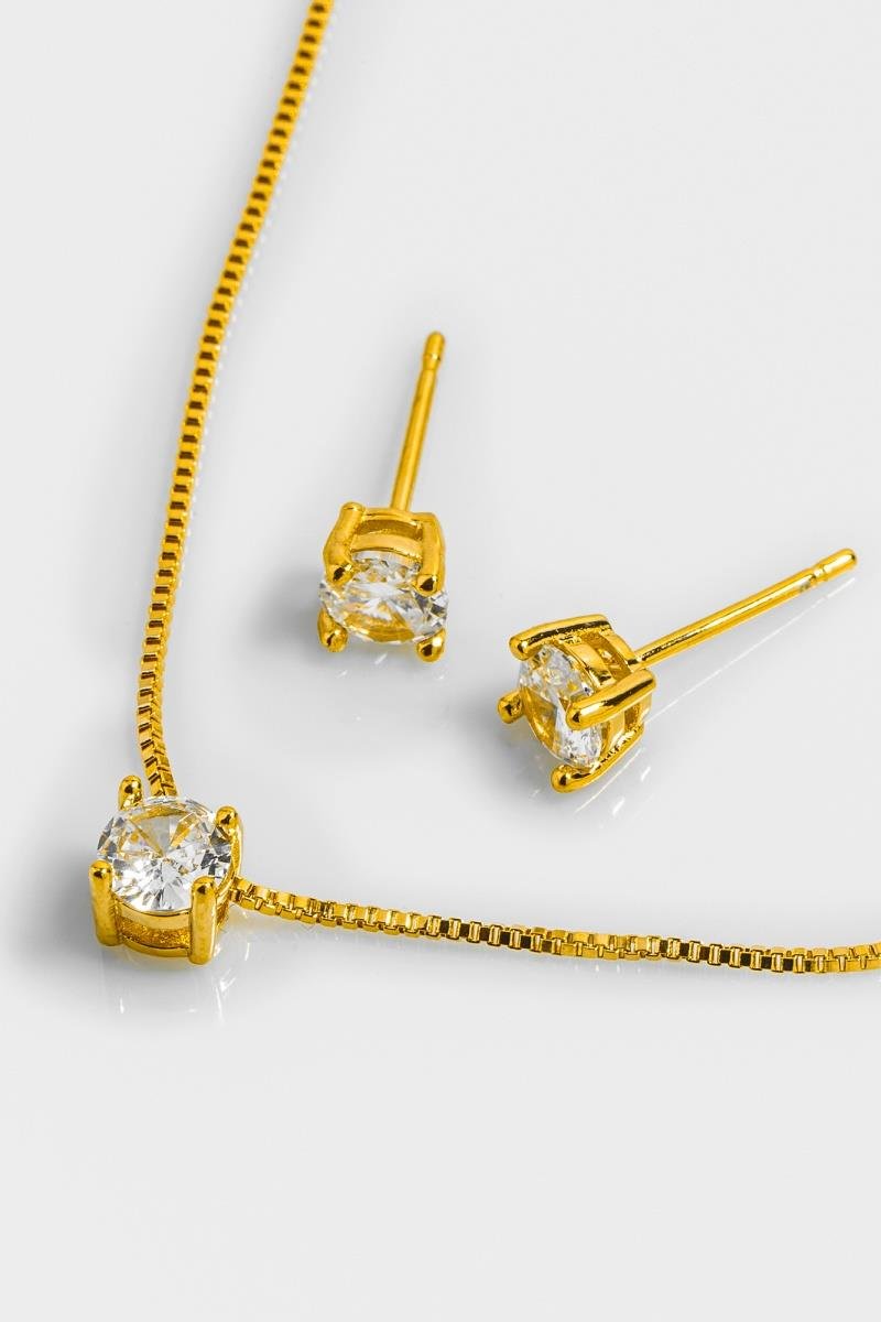 CONJUNTO PONTO DE LUZ 5MM CRAVAÇÃO COM GARRAS OURO