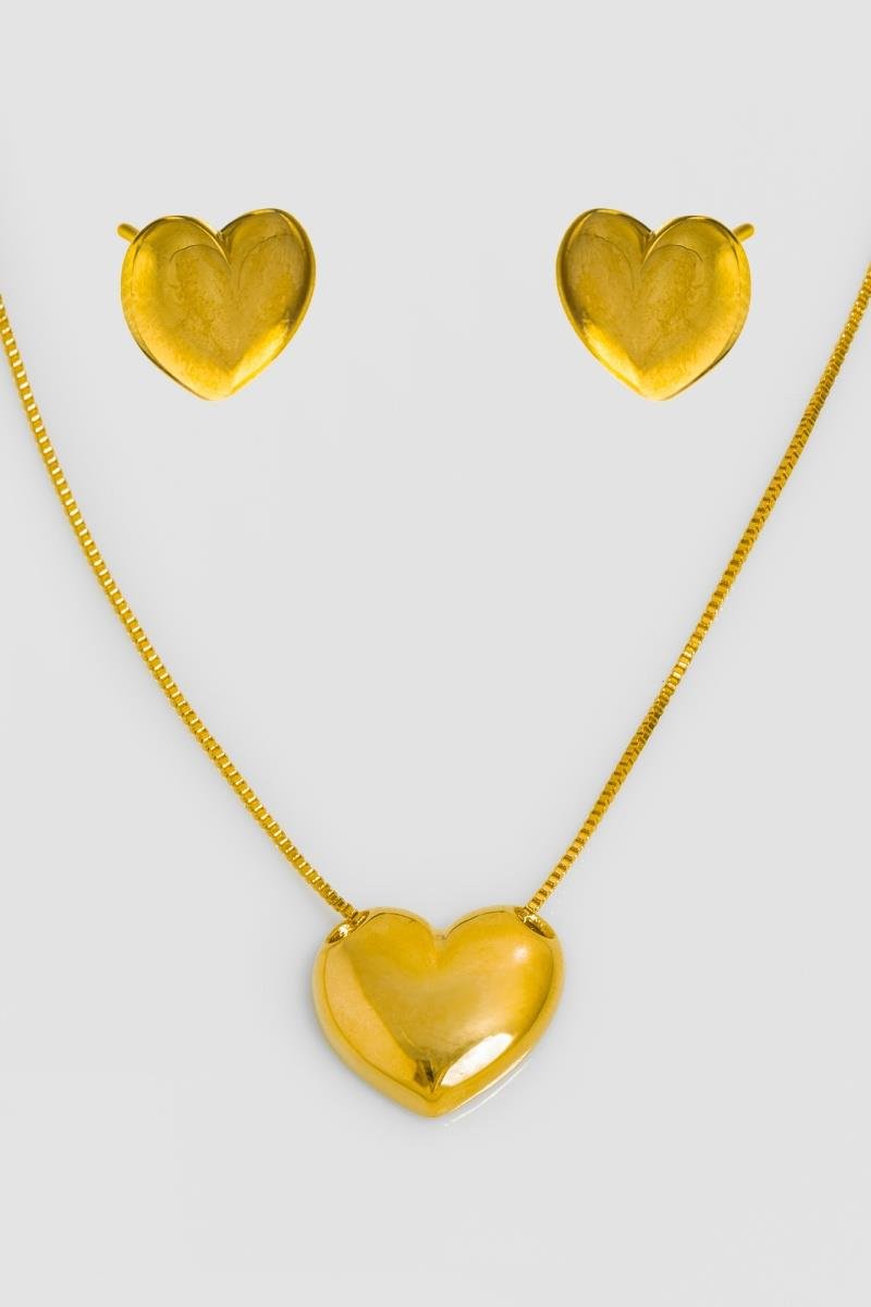 CONJUNTO DE CORAÇÃO LISO OURO