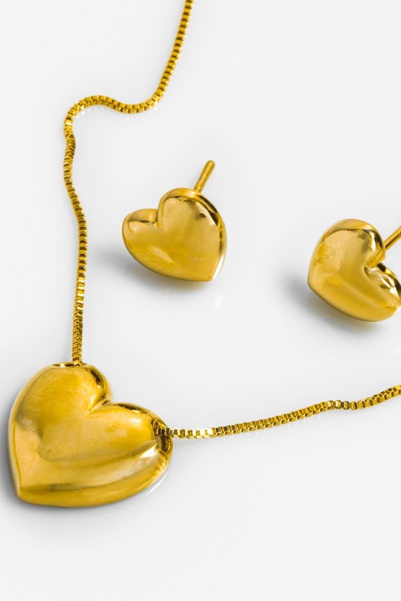 CONJUNTO DE CORAÇÃO LISO OURO