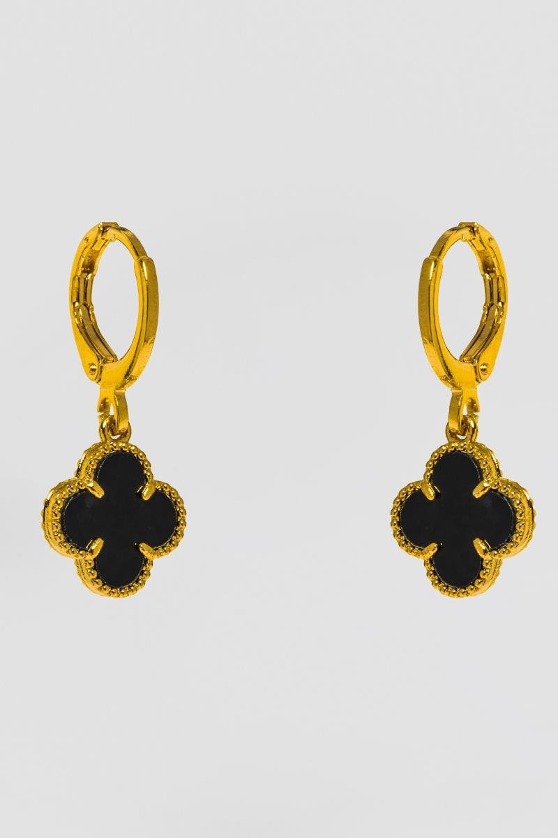CONJUNTO DE TREVO PRETO 11MM OURO