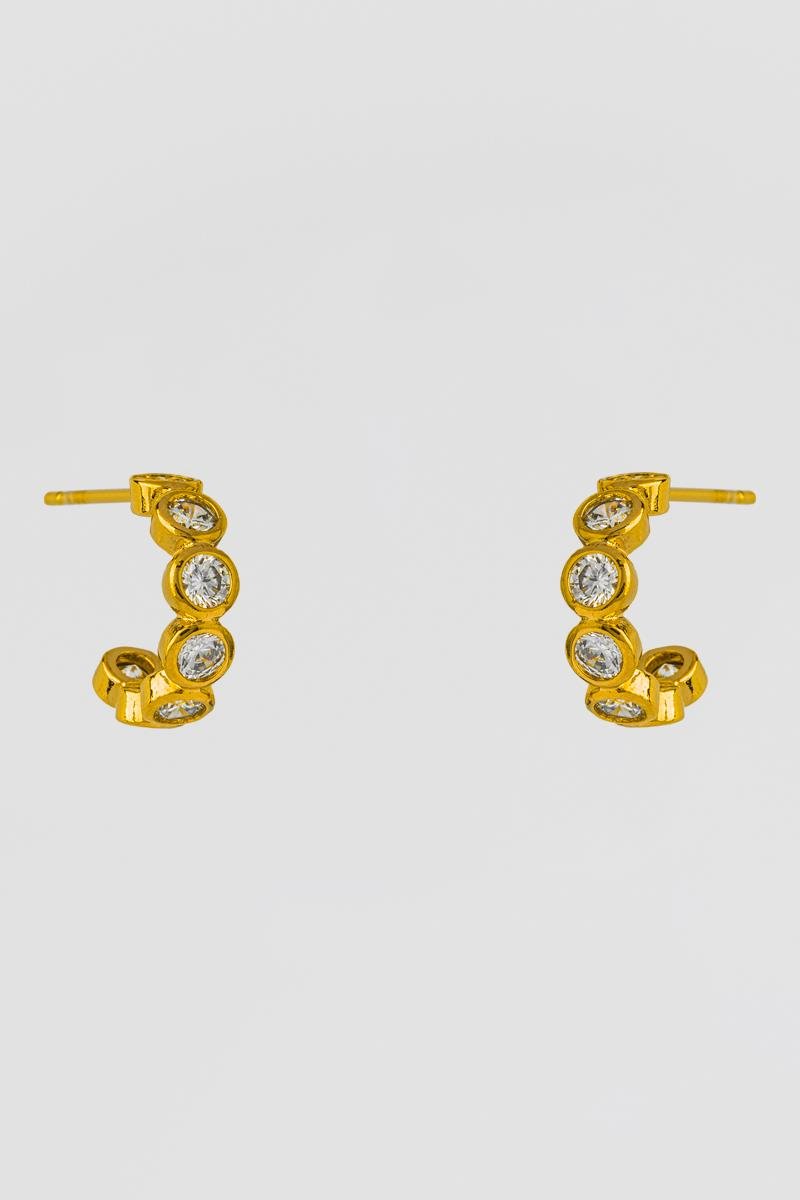 CONJUNTO ARGOLA ZIRCÔNIA CRAVAÇÃO INGLESA PINGENTE REDONDO OURO