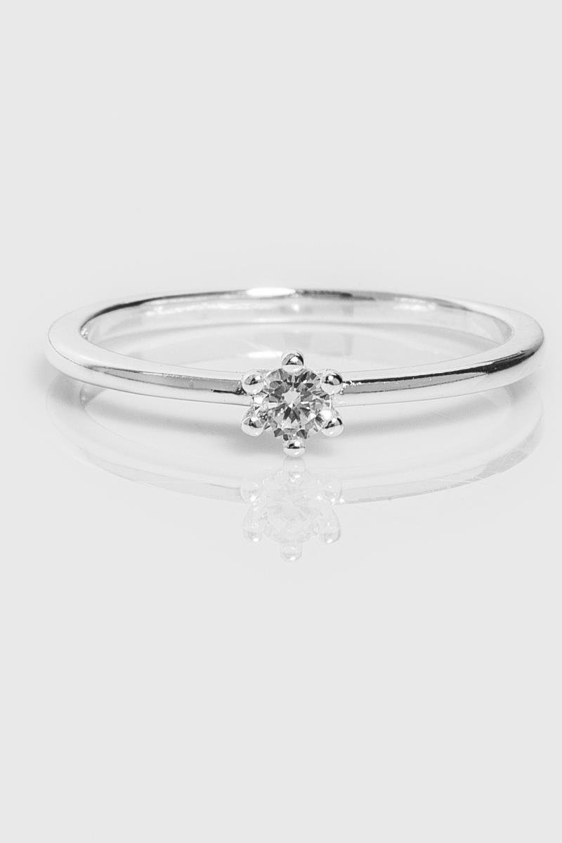 ANEL SOLITÁRIO COM ZIRCÔNIA DE 3MM SEIS GARRAS PRATA 925