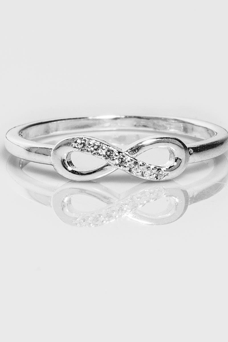 ANEL INFINITO CRAVEJADO EM ZIRCÔNIAS LISO 4X12MM PRATA 925