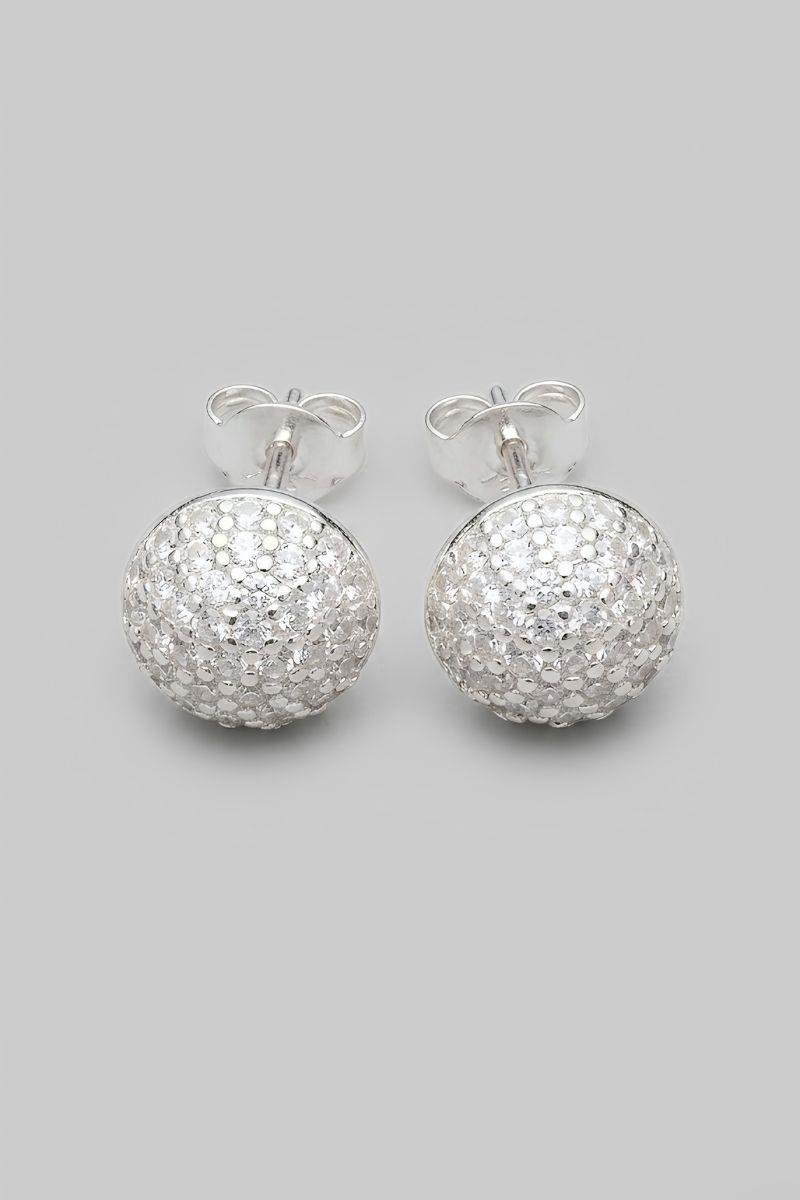 BRINCO MEIA BOLA CRAVEJADA EM ZIRCÔNIAS 10MM PRATA 925
